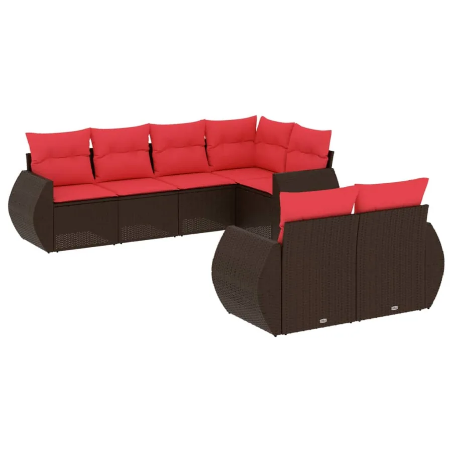 Ensemble de canapé de jardin 7 pcs avec coussins marron résine tressée - 2