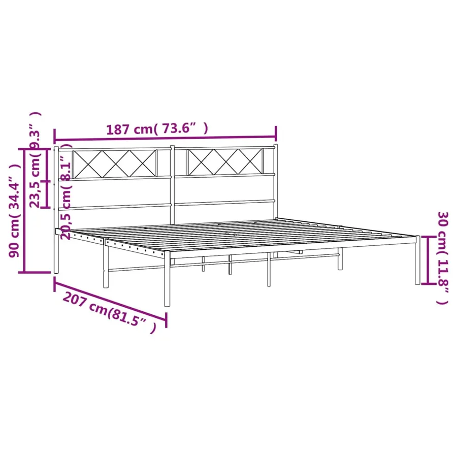 Cadre de lit métal sans matelas et tête de lit blanc 180x200 cm - 9
