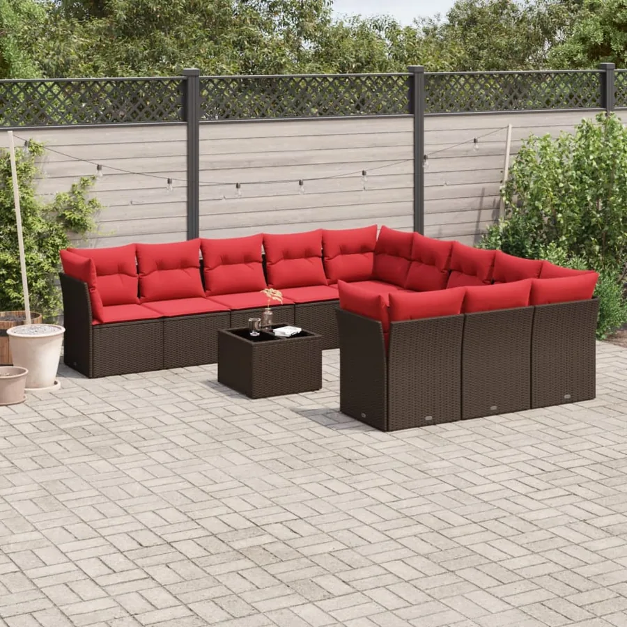 Ensemble de canapé de jardin 12 pcs avec coussins marron résine tressée