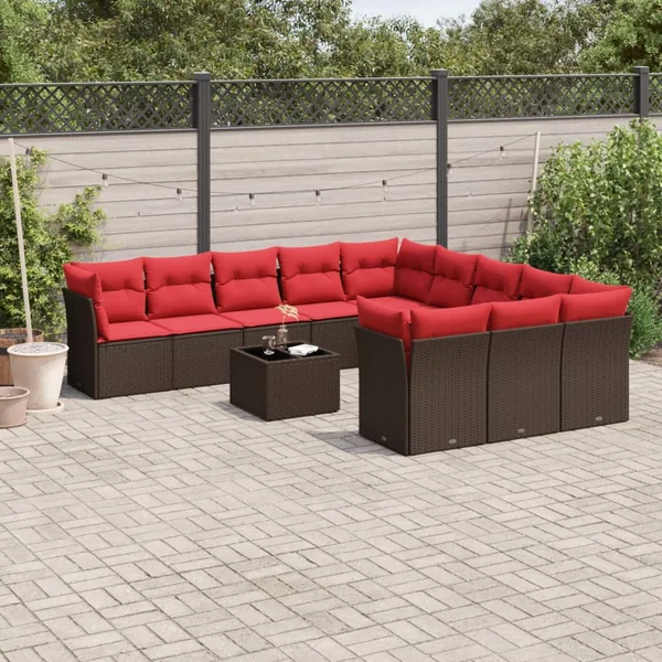 Ensemble de canapé de jardin 12 pcs avec coussins marron résine tressée