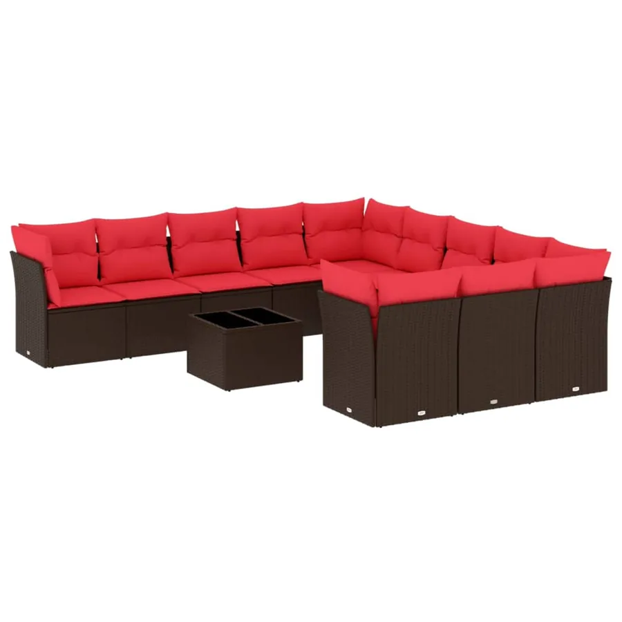 Ensemble de canapé de jardin 12 pcs avec coussins marron résine tressée - 2