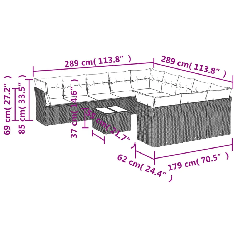 Ensemble de canapé de jardin 12 pcs avec coussins marron résine tressée - 7