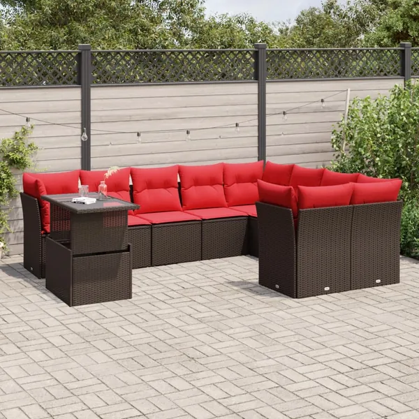 Ensemble de canapé de jardin 10 pcs avec coussins marron résine tressée
