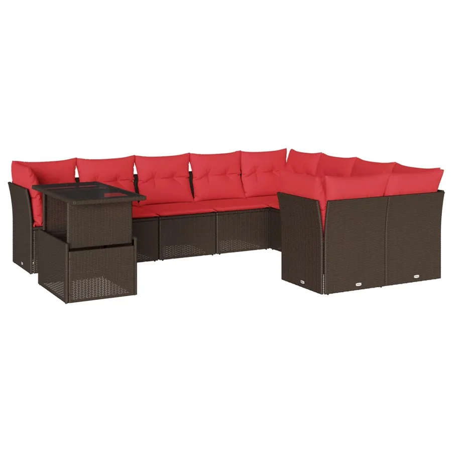 Ensemble de canapé de jardin 10 pcs avec coussins marron résine tressée - 2