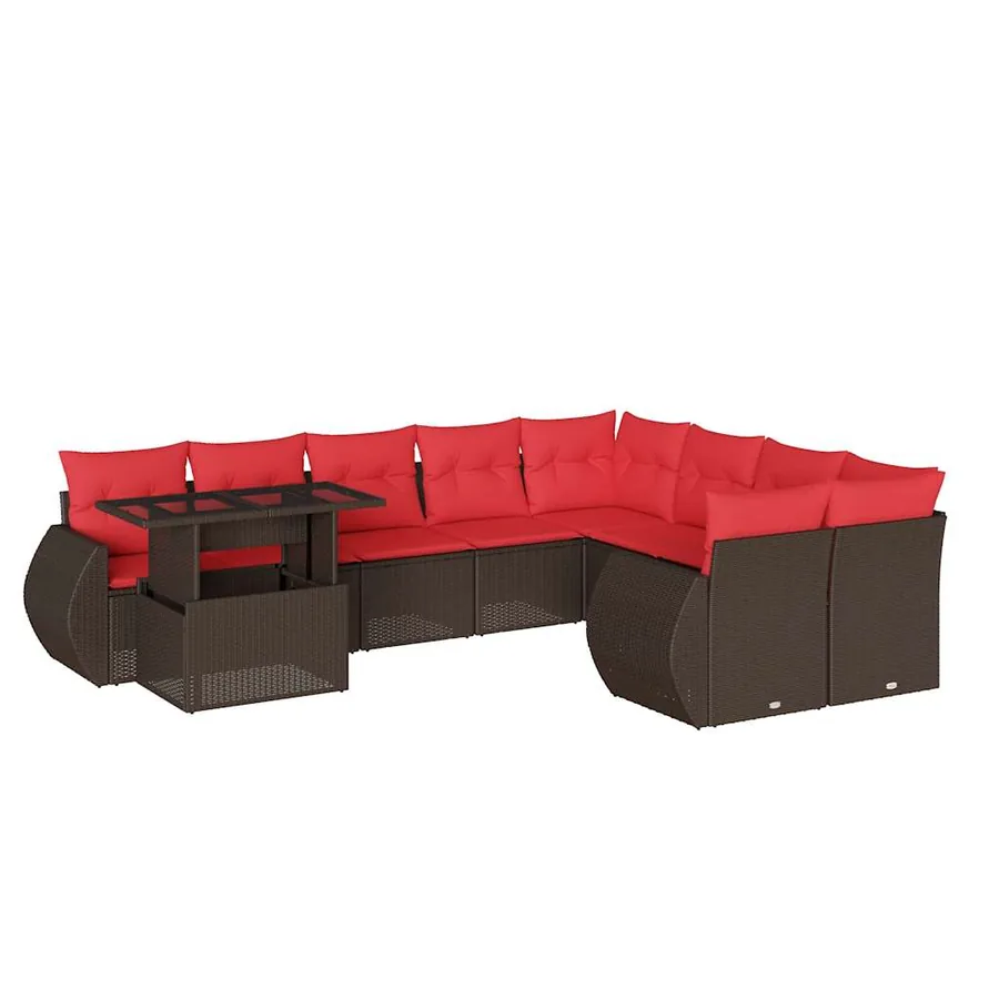 Ensemble de canapé de jardin 10 pcs avec coussins marron résine tressée - 2
