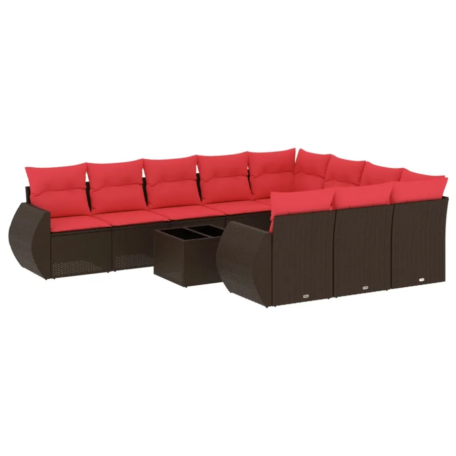 Ensemble de canapé de jardin 11 pcs avec coussins marron résine tressée - 2
