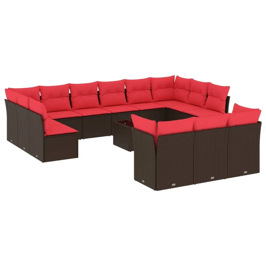 Ensemble de canapé de jardin 14 pcs avec coussins marron résine tressée - 2