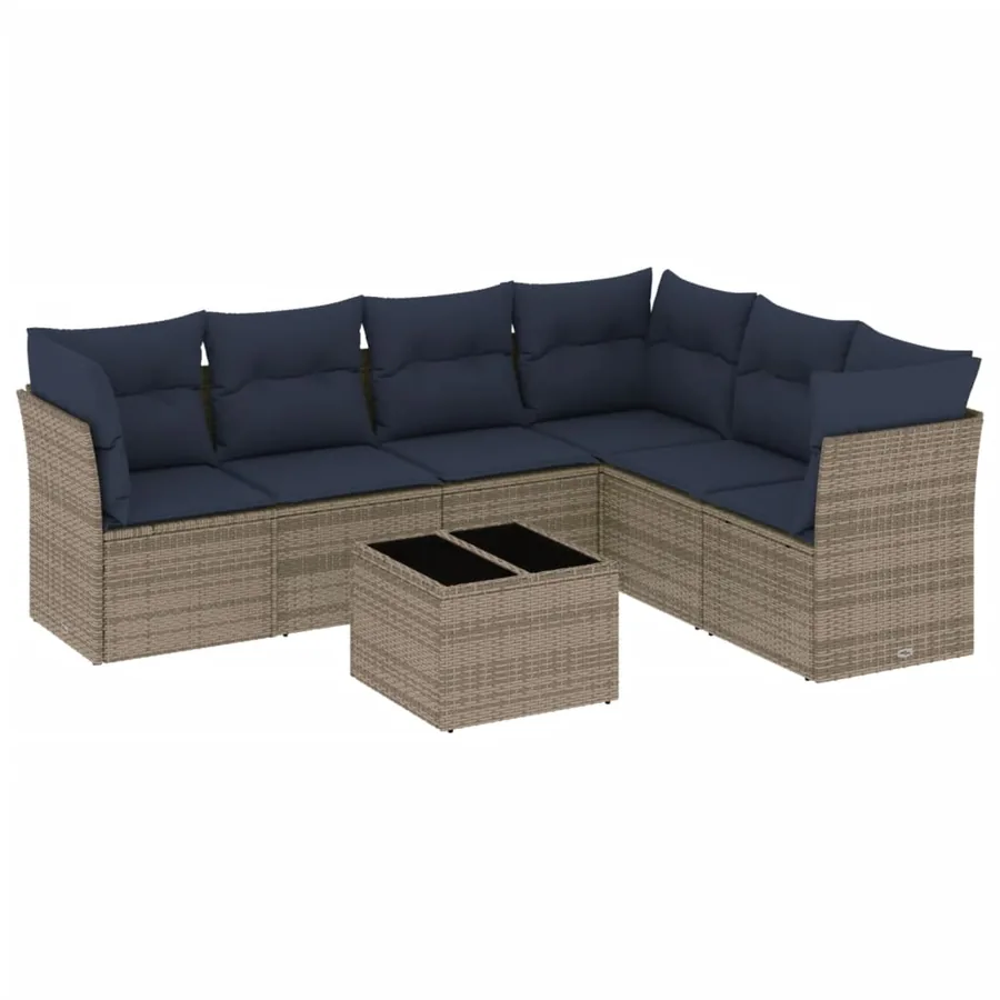Ensemble de canapé de jardin 7 pcs avec coussins gris résine tressée - 2