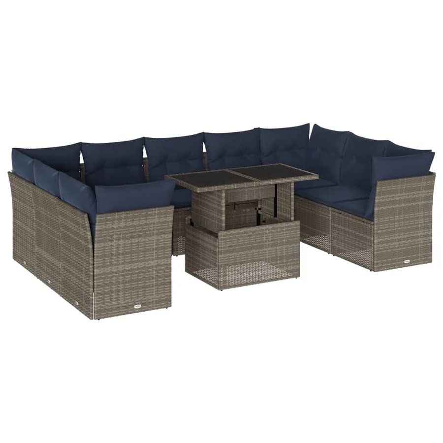 Ensemble de canapé de jardin 10 pcs avec coussins gris résine tressée - 2