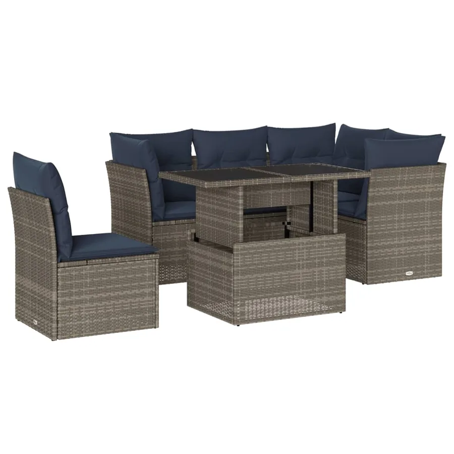 Ensemble de canapé de jardin 6 pcs avec coussins gris résine tressée - 2