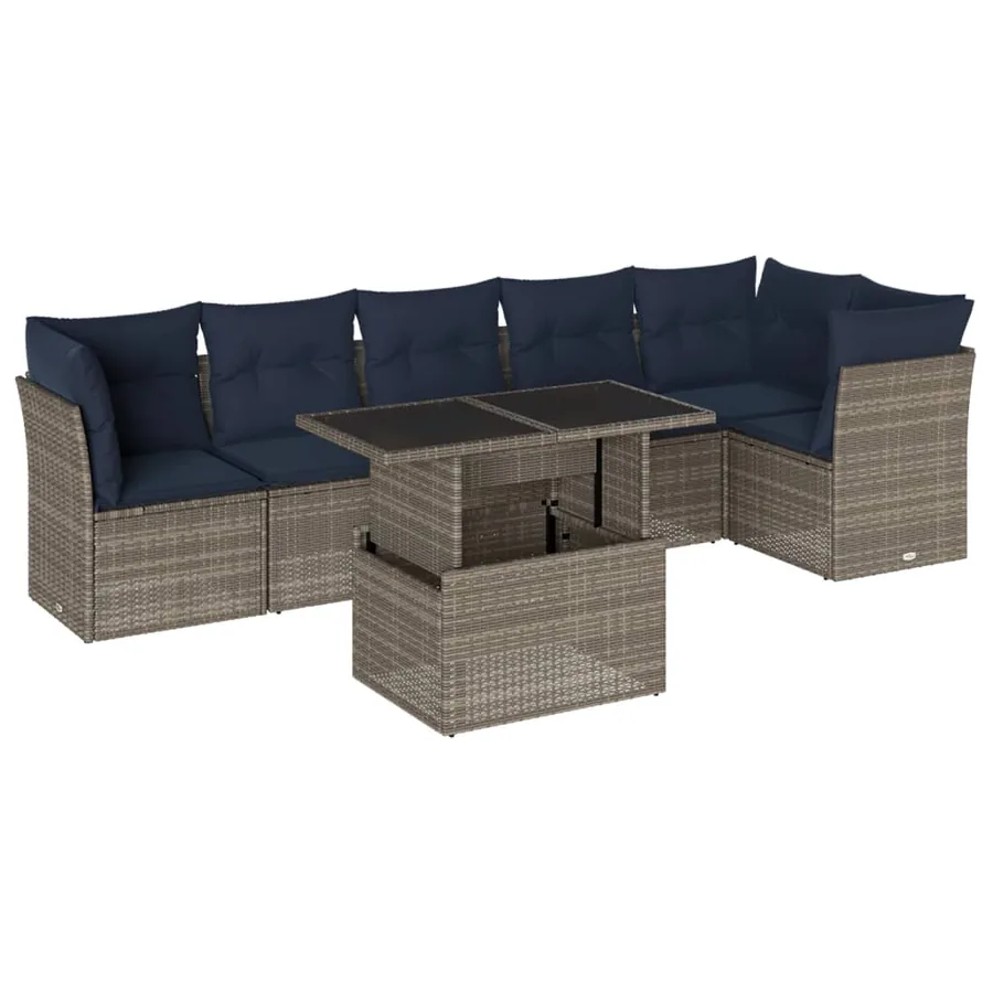 Ensemble de canapé de jardin 7 pcs avec coussins gris résine tressée - 2