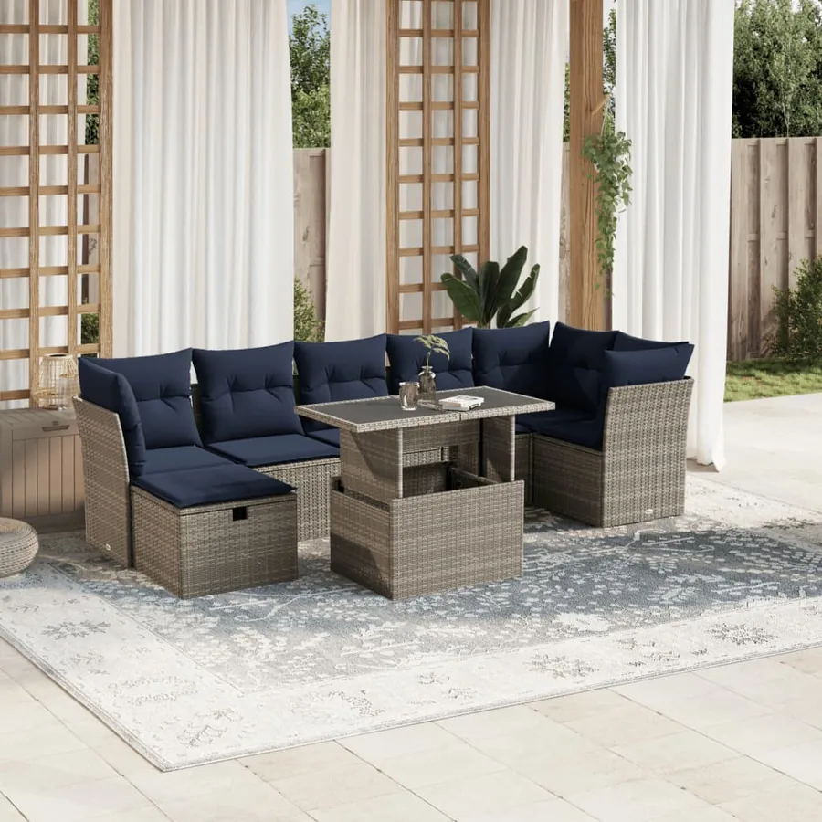 Ensemble de canapé de jardin 8 pcs avec coussins gris résine tressée
