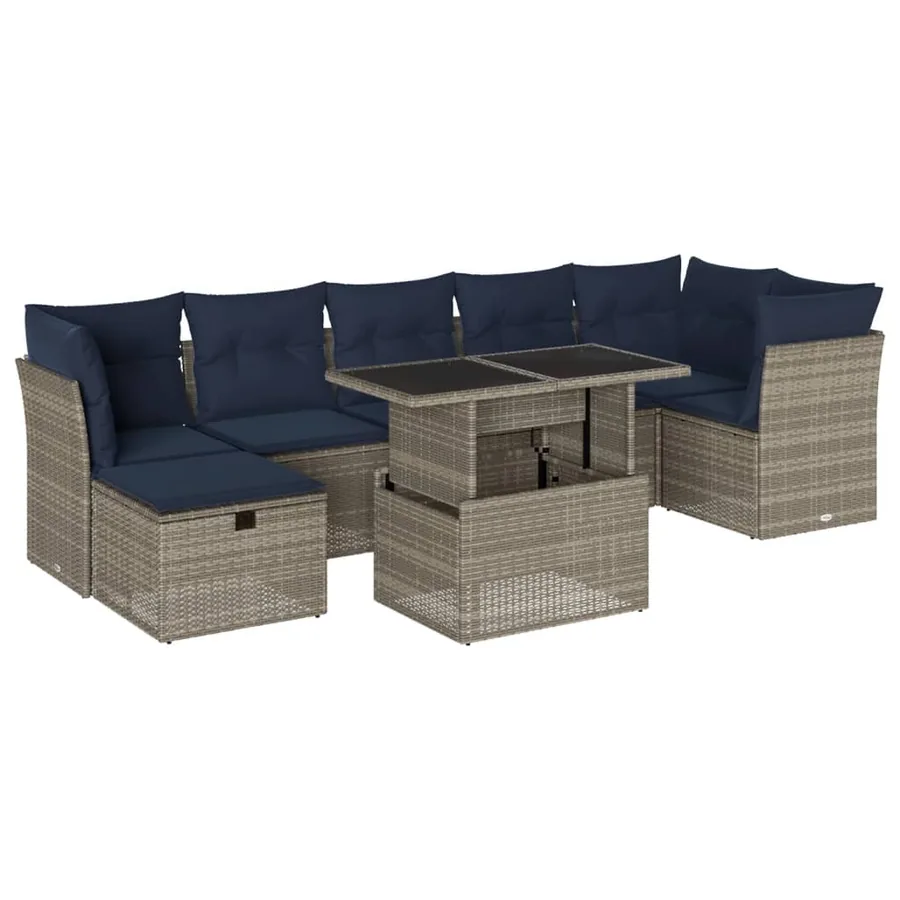 Ensemble de canapé de jardin 8 pcs avec coussins gris résine tressée - 2