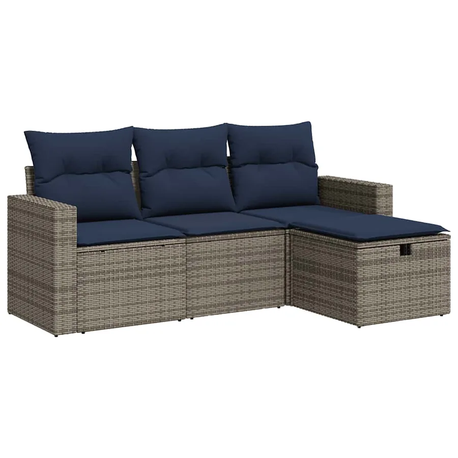 Salon de jardin 4 pcs avec coussins gris résine tressée - 2
