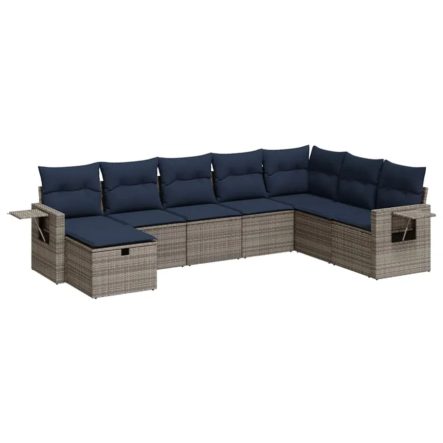Salon de jardin 8 pcs avec coussins gris résine tressée - 2