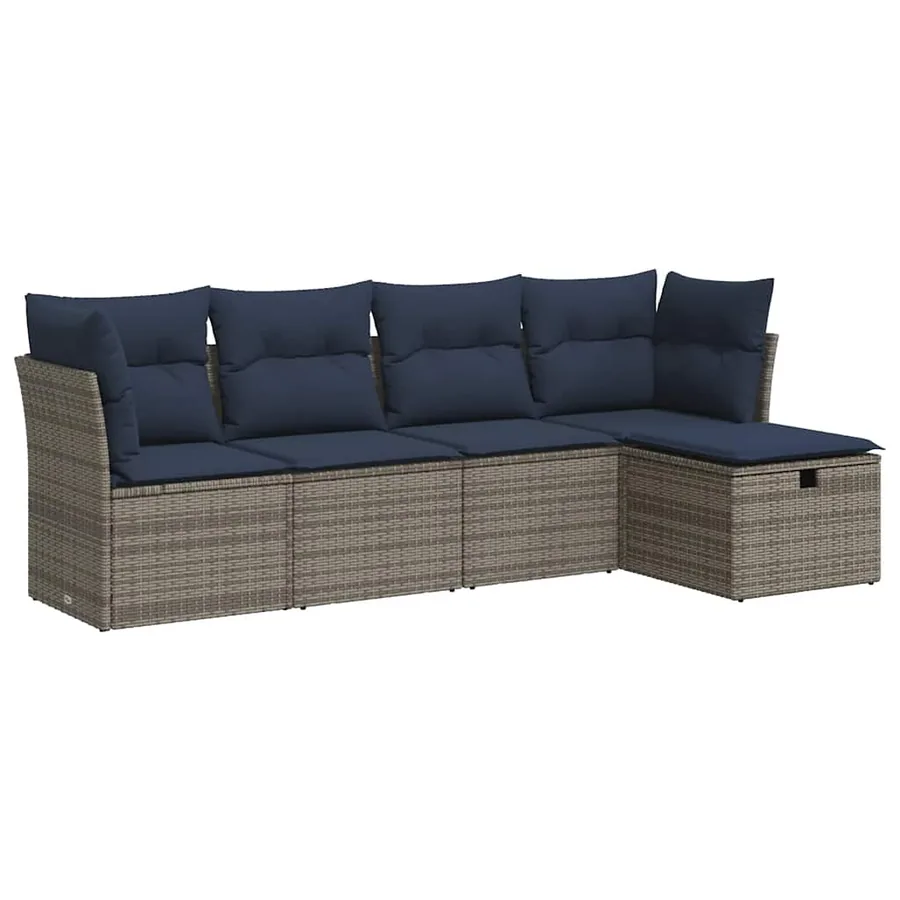 Salon de jardin 5 pcs avec coussins gris résine tressée - 2