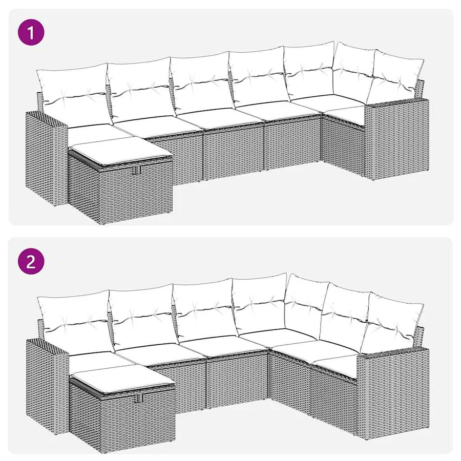 Salon de jardin avec coussins 7 pcs gris résine tressée - 11