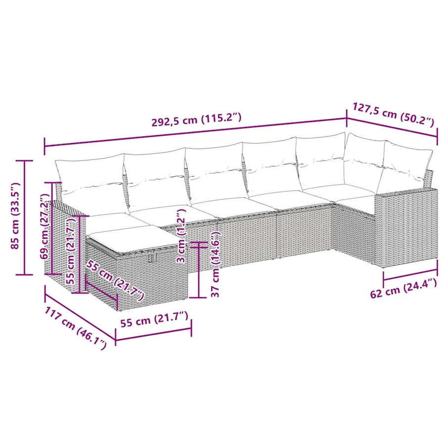 Salon de jardin avec coussins 7 pcs gris résine tressée - 16