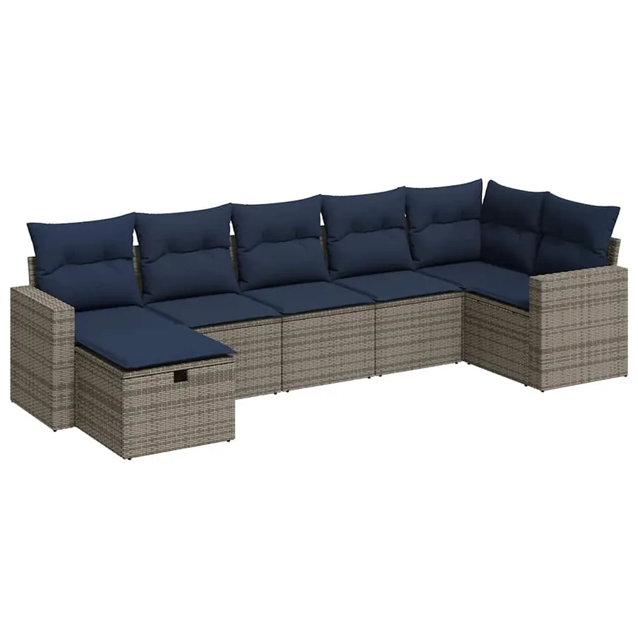 Salon de jardin avec coussins 7 pcs gris résine tressée - 2