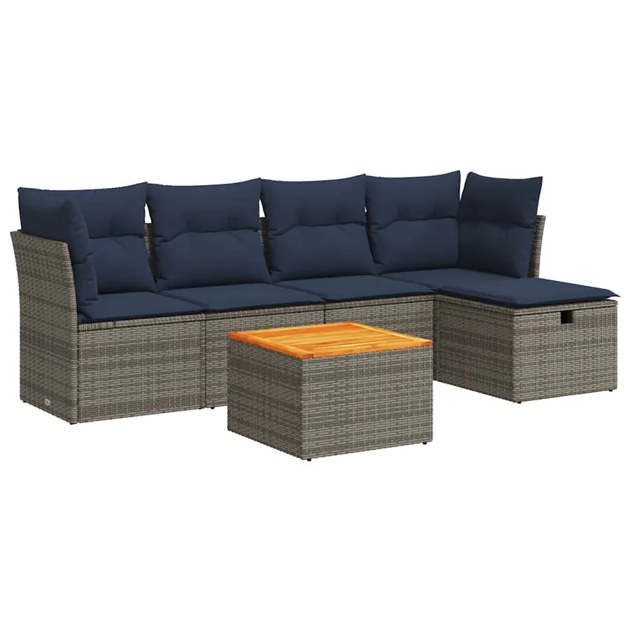 Salon de jardin 6 pcs avec coussins gris résine tressée - 2