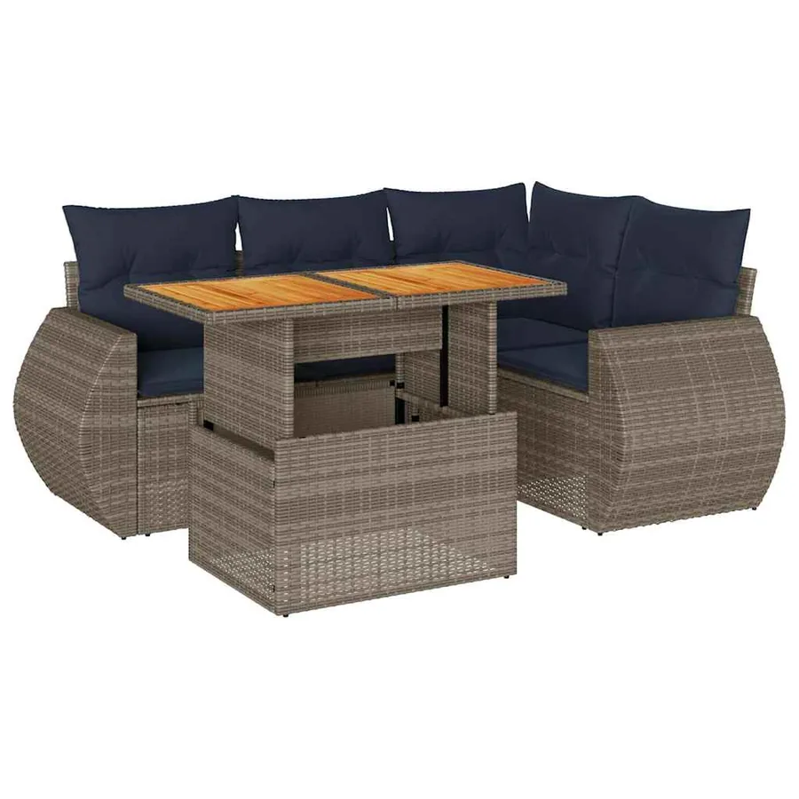 Salon de jardin 5 pcs avec coussins gris résine tressée - 2