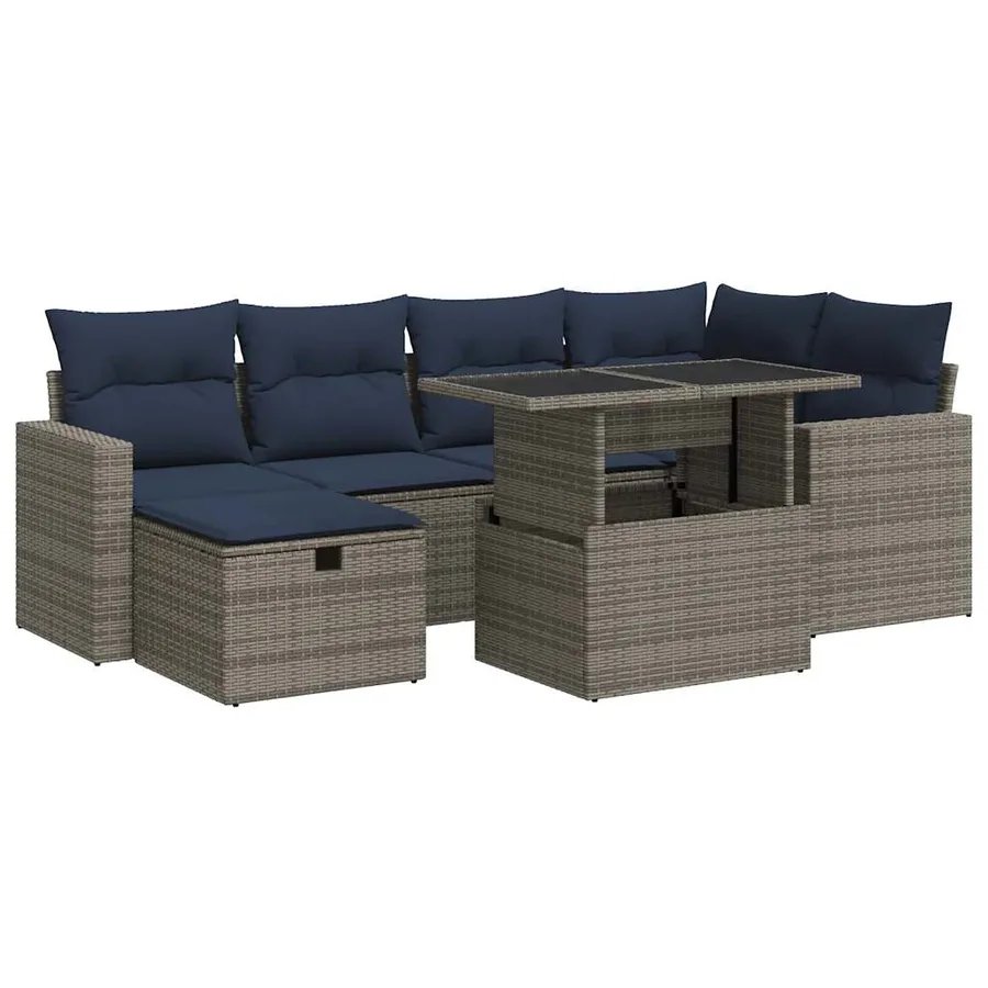 Salon de jardin avec coussins 7pcs gris résine tressée acacia - 2