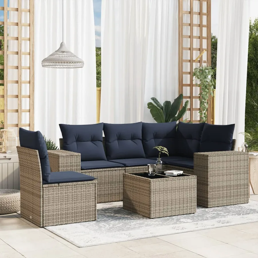 Ensemble de canapé de jardin 6 pcs avec coussins gris résine tressée