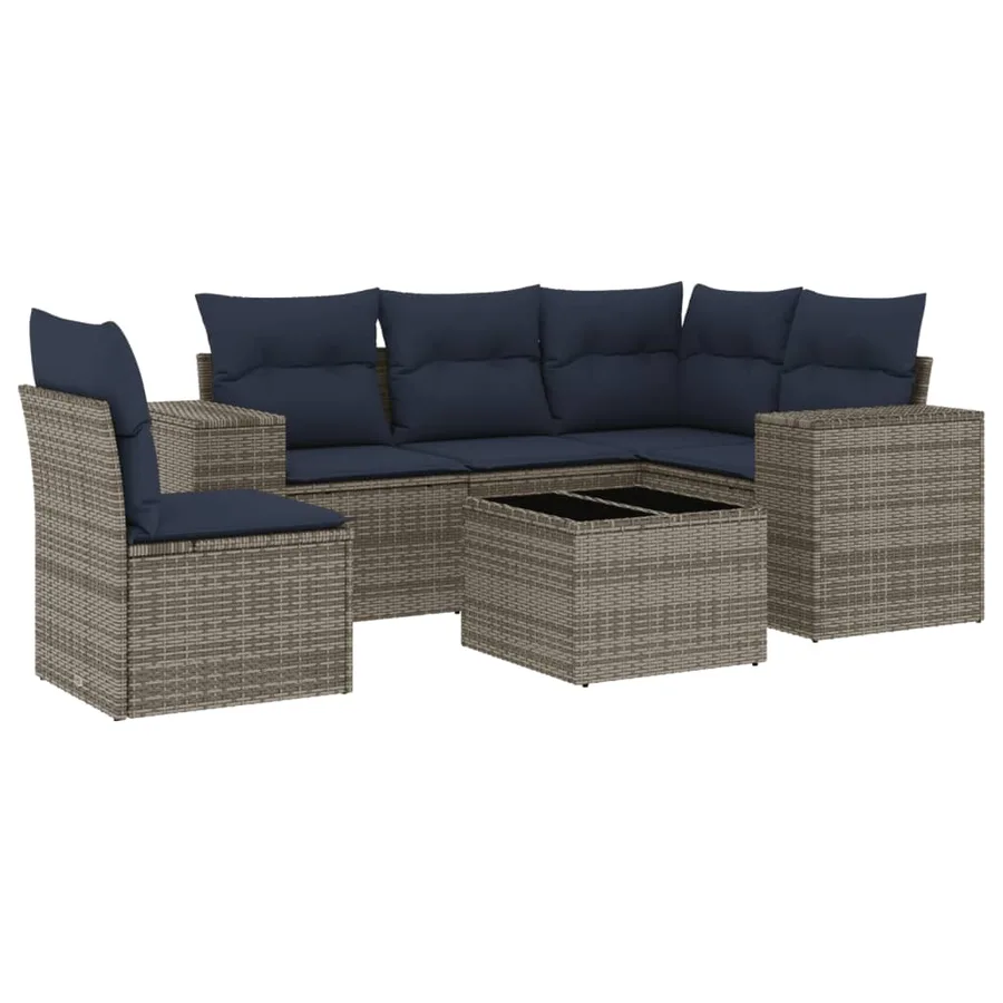 Ensemble de canapé de jardin 6 pcs avec coussins gris résine tressée - 2