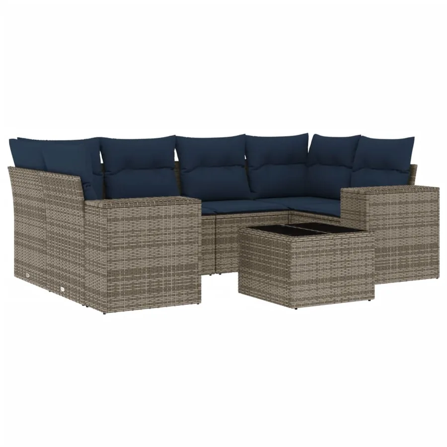 Ensemble de canapé de jardin 7 pcs avec coussins gris résine tressée - 2