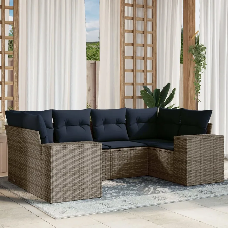 Ensemble de canapé de jardin 6 pcs avec coussins gris résine tressée