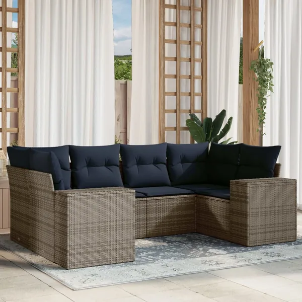 Ensemble de canapé de jardin 6 pcs avec coussins gris résine tressée