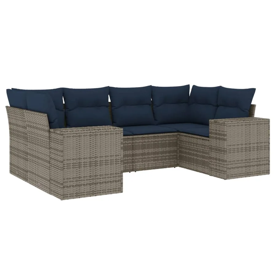 Ensemble de canapé de jardin 6 pcs avec coussins gris résine tressée - 2