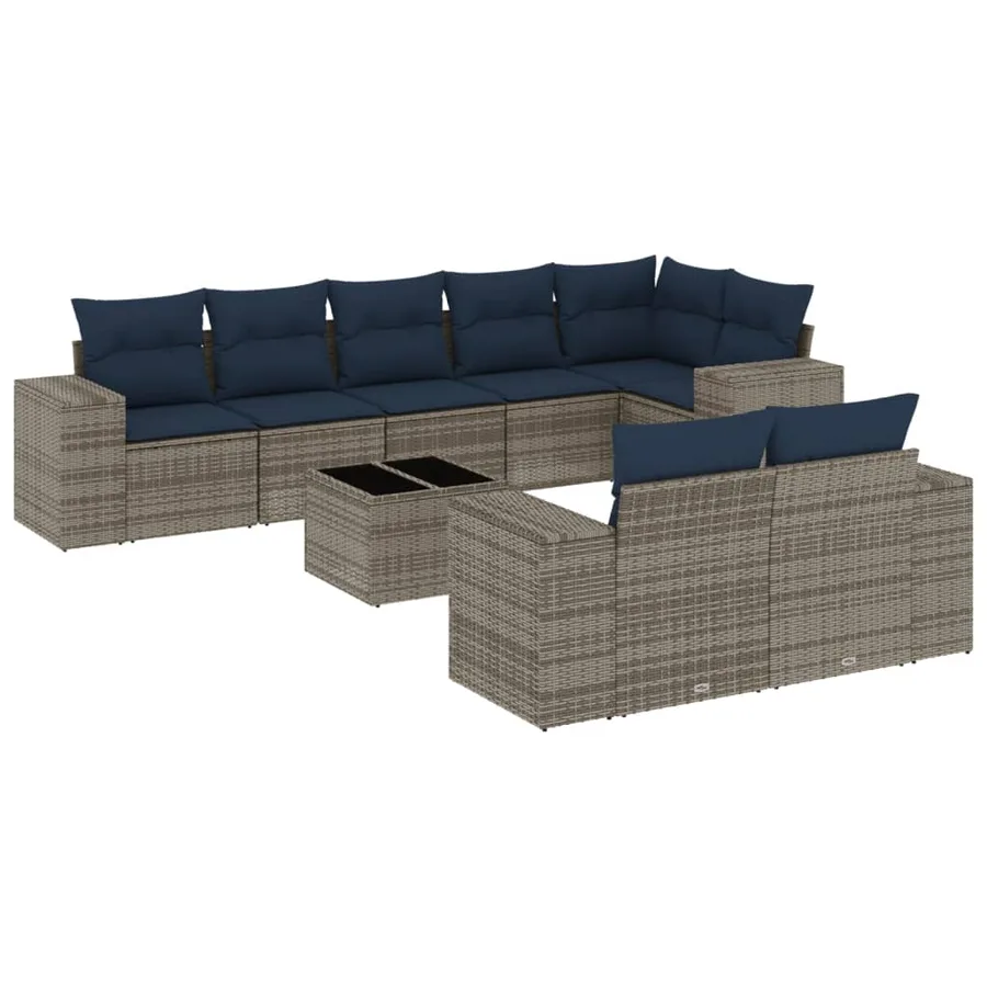 Ensemble de canapé de jardin 9 pcs avec coussins gris résine tressée - 2