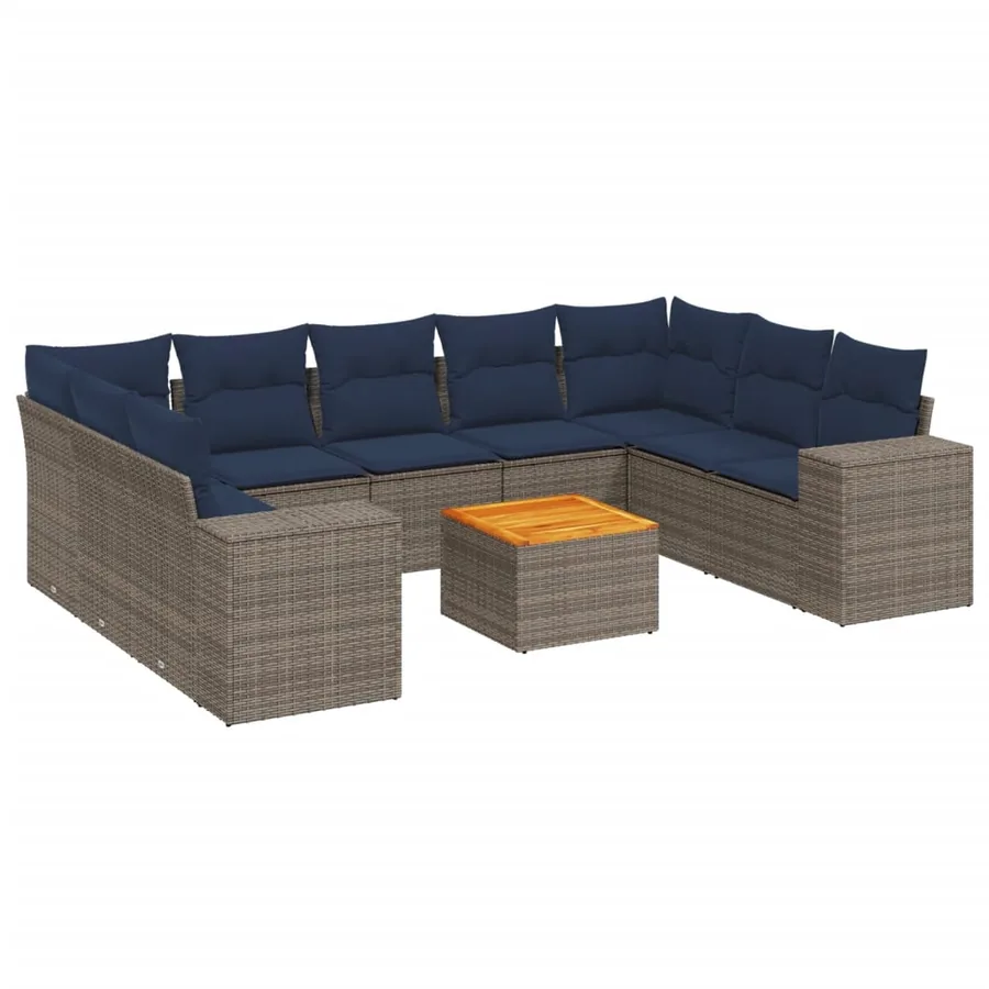 Ensemble de canapé de jardin 10 pcs avec coussins gris résine tressée - 2