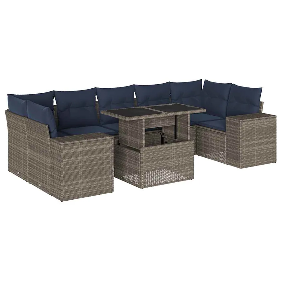 Ensemble de canapé de jardin 8 pcs avec coussins gris résine tressée - 2