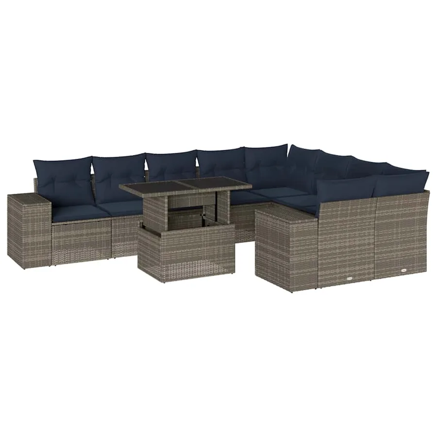 Ensemble de canapé de jardin 10 pcs avec coussins gris résine tressée - 2