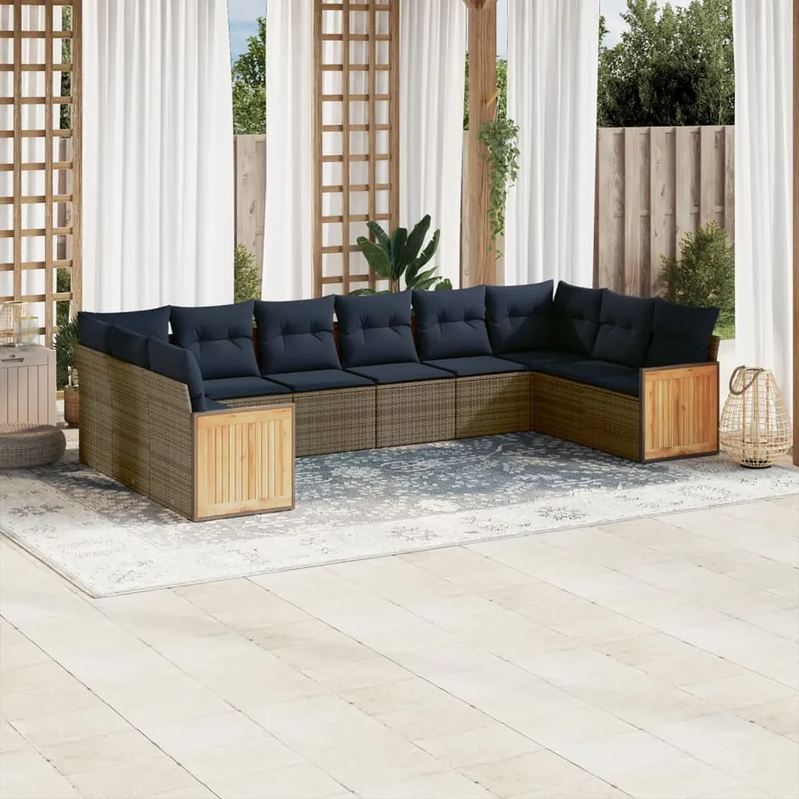 Ensemble de canapé de jardin 10 pcs avec coussins gris résine tressée