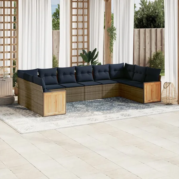 Ensemble de canapé de jardin 10 pcs avec coussins gris résine tressée