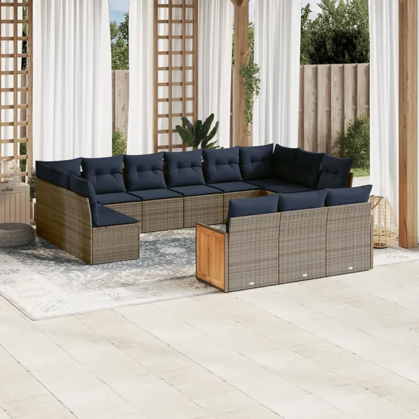 Ensemble de canapé de jardin 13 pcs avec coussins gris résine tressée