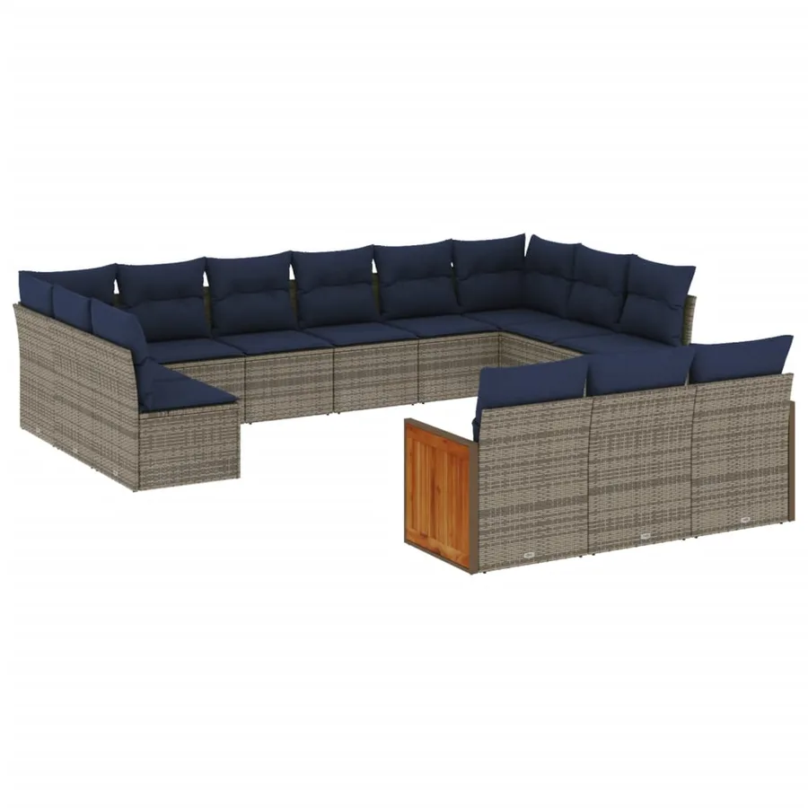 Ensemble de canapé de jardin 13 pcs avec coussins gris résine tressée - 2