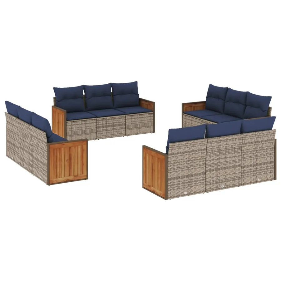 Ensemble de canapé de jardin 12 pcs avec coussins gris résine tressée - 2