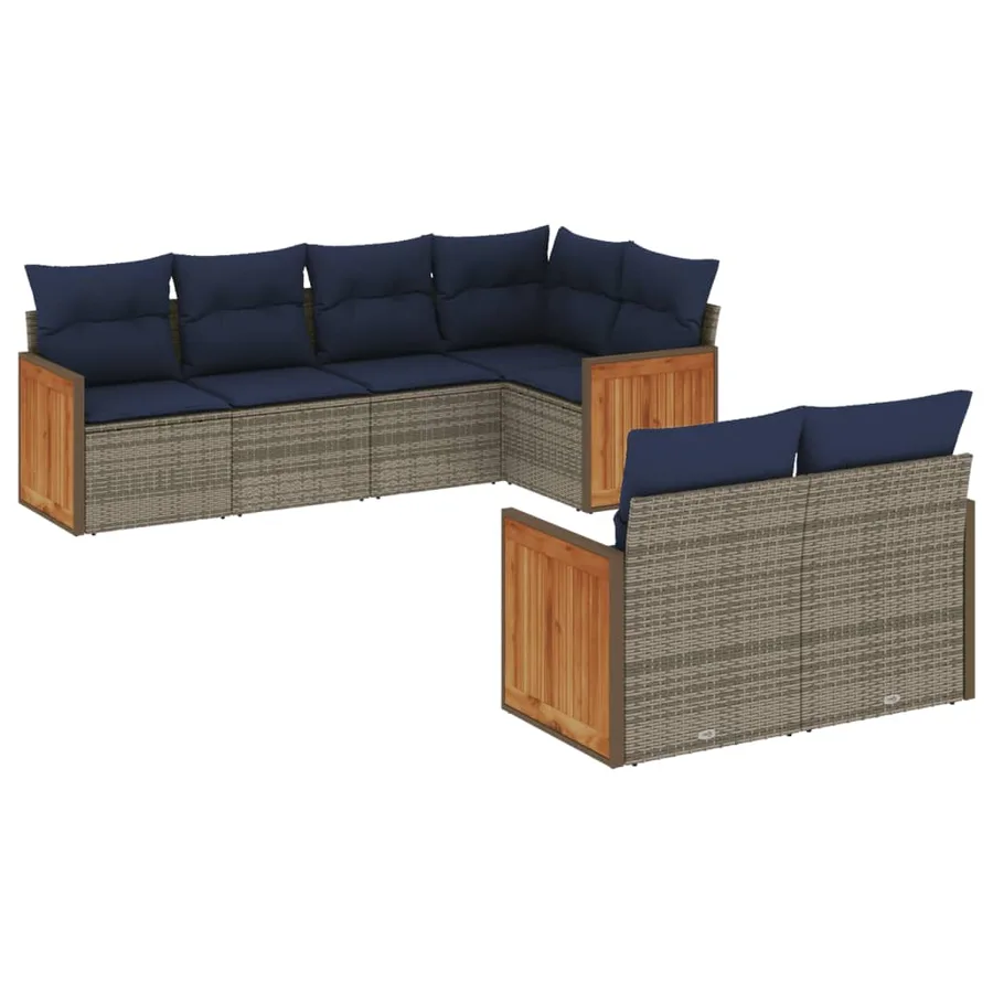 Ensemble de canapé de jardin 7 pcs avec coussins gris résine tressée - 2