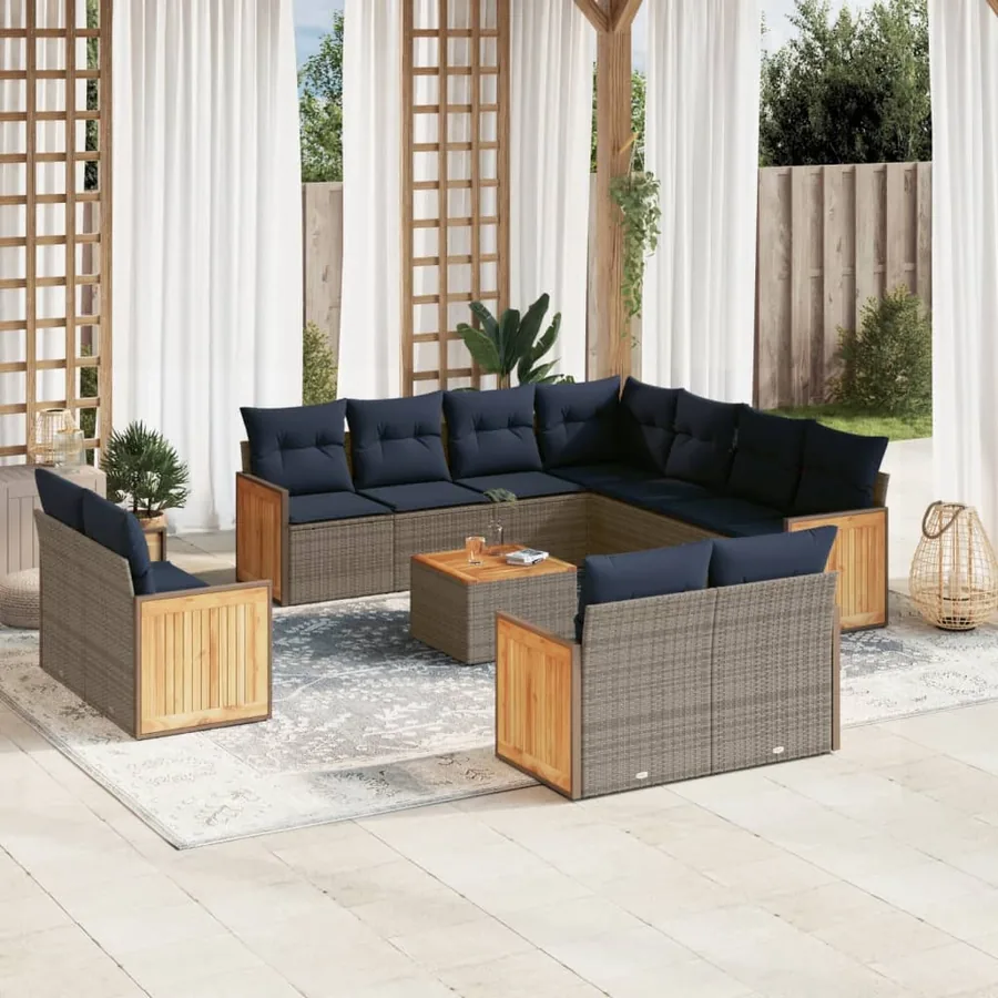 Ensemble de canapé de jardin 12 pcs avec coussins gris résine tressée