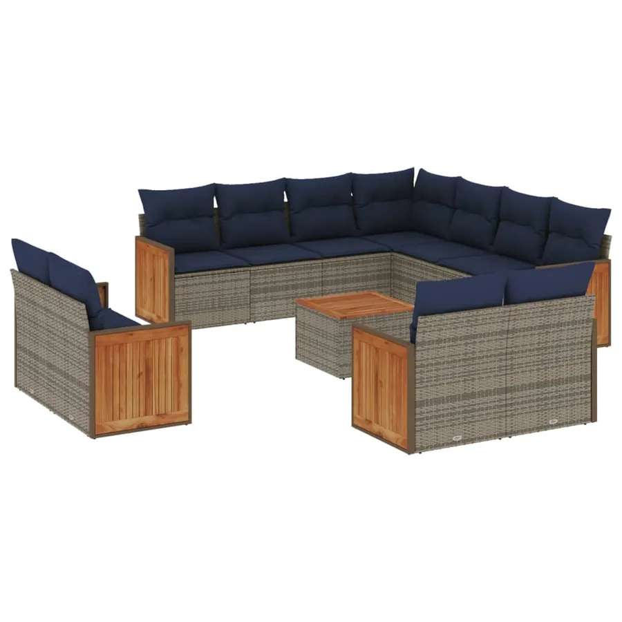 Ensemble de canapé de jardin 12 pcs avec coussins gris résine tressée - 2