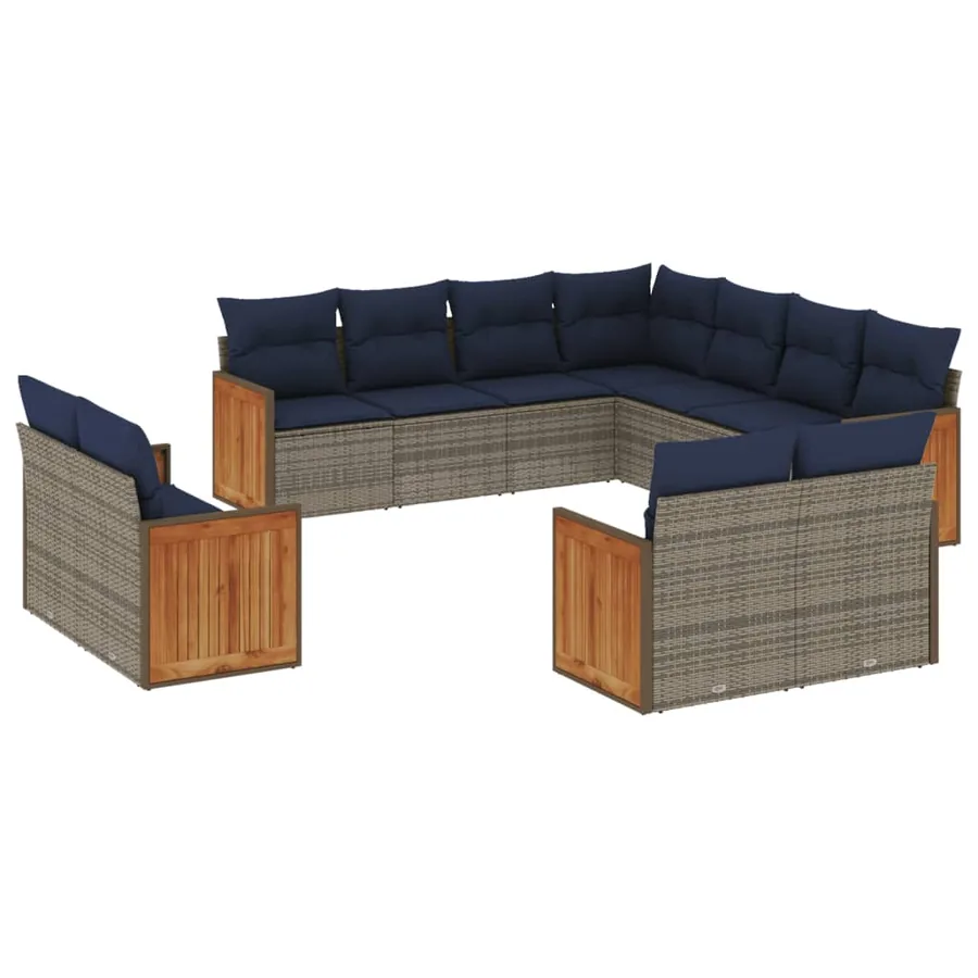 Ensemble de canapé de jardin 11 pcs avec coussins gris résine tressée - 2