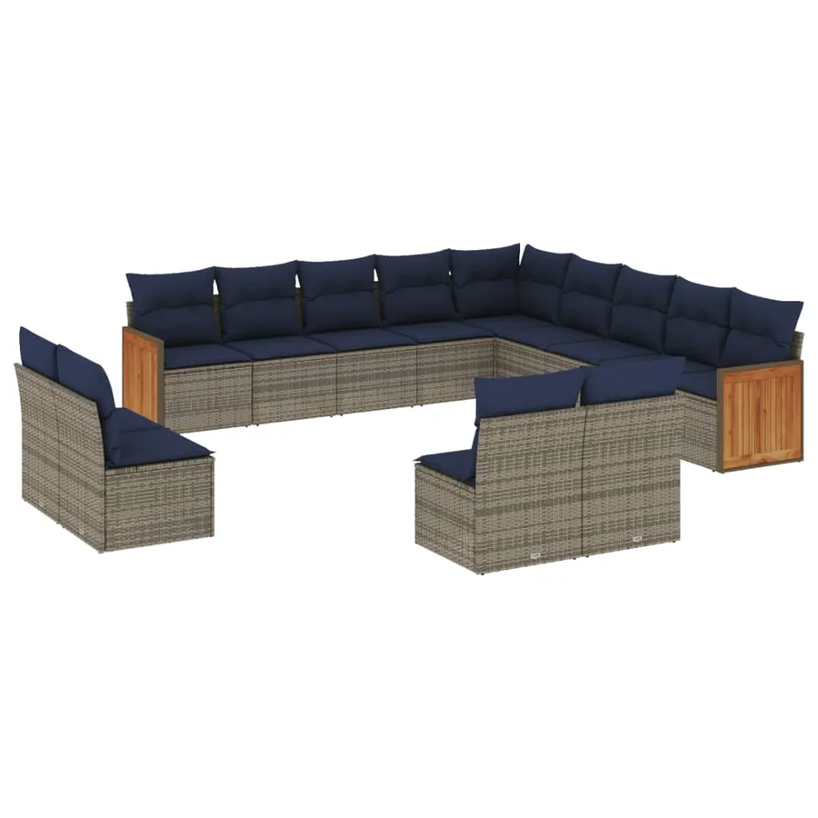 Ensemble de canapé de jardin 13 pcs avec coussins gris résine tressée - 2