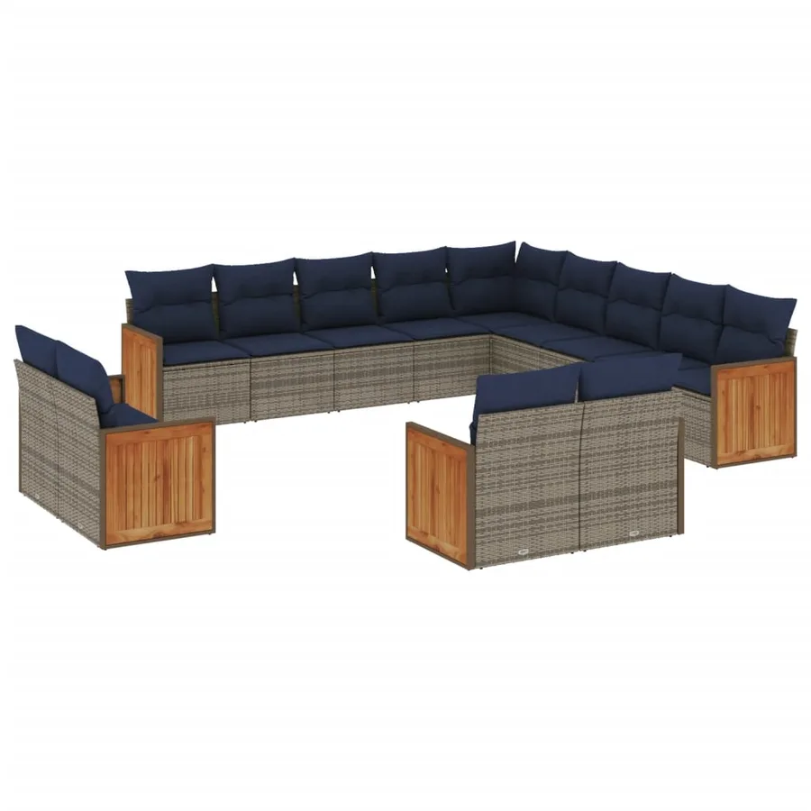 Ensemble de canapé de jardin 13 pcs avec coussins gris résine tressée - 2