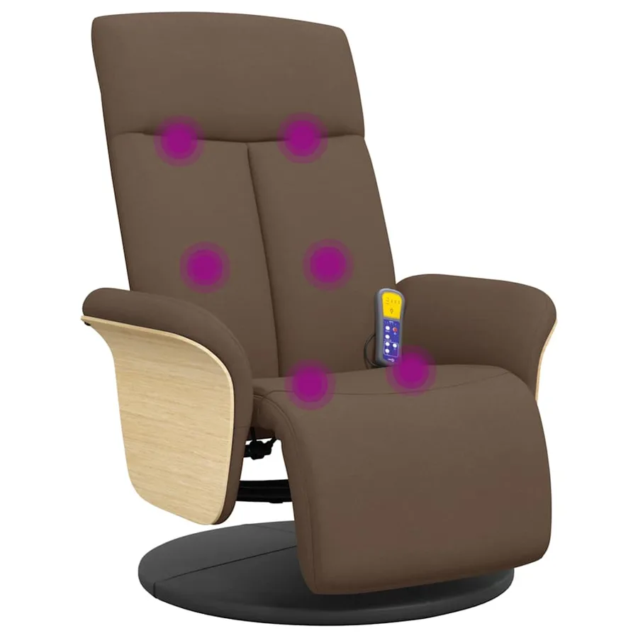 Fauteuil inclinable de massage avec repose-pieds marron tissu - 2