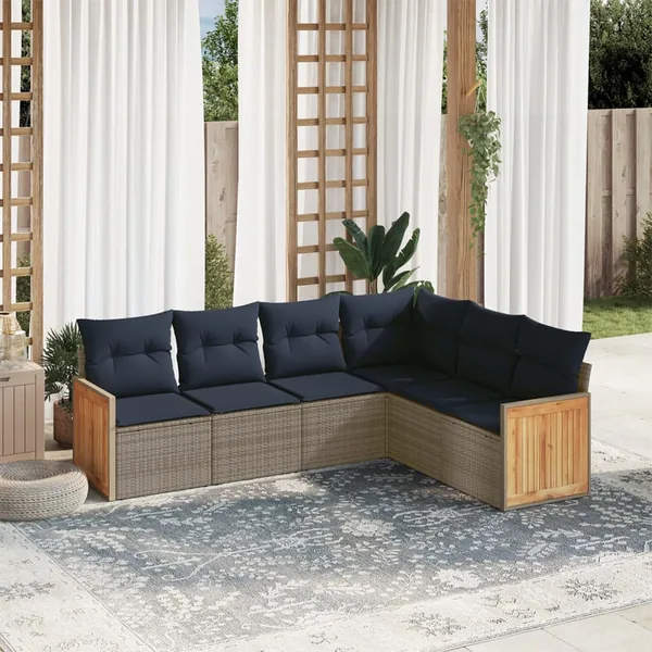 Ensemble de canapé de jardin 6 pcs avec coussins gris résine tressée