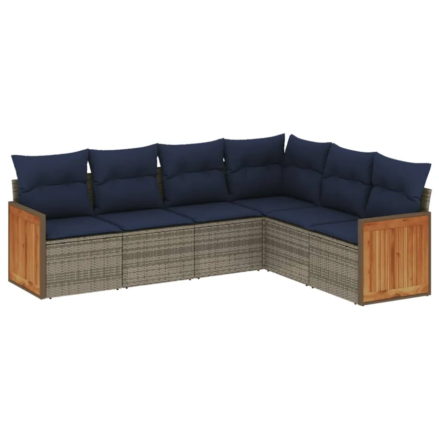 Ensemble de canapé de jardin 6 pcs avec coussins gris résine tressée - 2